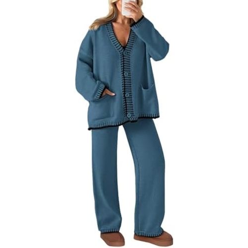 PRETTYGARDEN Lounge Sets for Women Fall 2025 Loungewear 2 Piece Outfits Cardigan Sweaters Track Suit Matching Winter Clothing