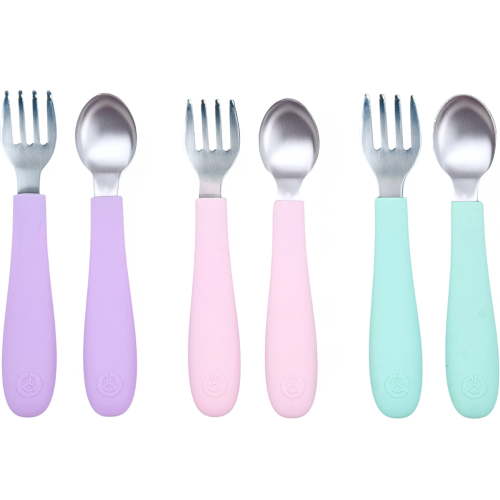 WeeSprout Toddler Utensils, 3 Forks & 3 Spoons, 18/8 Stainless Steel & Food Grade Silicone