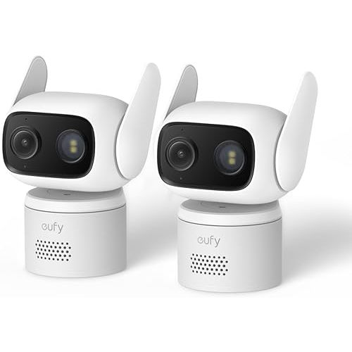 eufy Security Camera C31 2-Pack,Indoor/Outdoor Camera,IP66,Spotlight-Free Color Night Vision,360° Coverage Pan and Tilt, AutoTracking,No Subscription,AI Human/Vehicle/Pet/Cry Detection,24/7 Recording