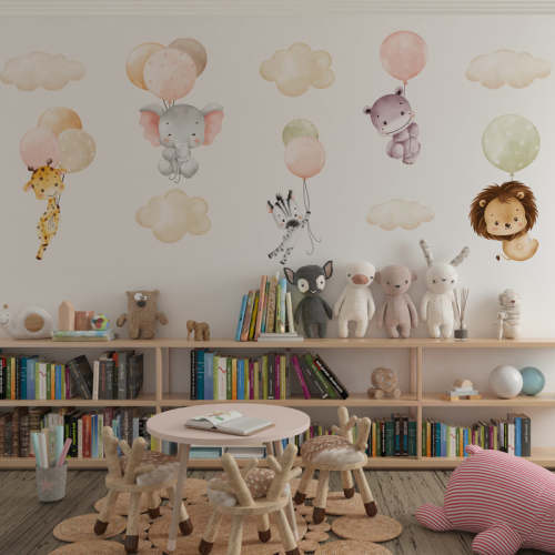 Safari Animals with Balloons Wall Decals