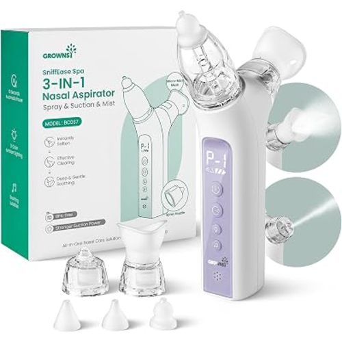 GROWNSY 3-in-1 Baby Nasal Aspirator – Spray, Suction & Mist, Purple