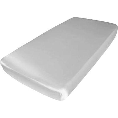 Mulberry Park Fitted Silk Crib Sheet - Grade 6A Pure 19 Momme Toddler Bedding - Gentle on Baby's Delicate Skin, Helps with Bald Spot, Eczema, Dry Skin & Cradle Cap - 28" x 52" / Sleepy Silver