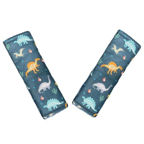 Baby Car Seat Neck Cover, Car Seat Strap Cover, Seat Belt Cushions Pads, Shoulder Strap Protectors, Reversible Pram Harness Covers in Minky Dinosaur, Baby Neck Pad Protector
