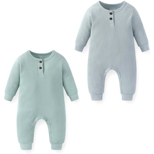 Unisex Baby Long Sleeve Romper 2-Pack Soft Cotton Infant One-Piece Jumpsuits for Boys Girls 0-24 Months