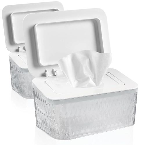 2 Pack Baby Wipes Dispenser Wipe Holder - Larger Capacity Wet Wipe Dispenser Box Wipes Container for Bathroom Keep Wipes Moist and Fresh