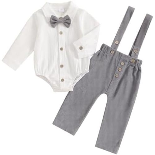 GOOCHEER Newborn Infant Baby Boy Clothes Suit Bowtie Dress Romper+Suspender Pants Overalls Gentleman Wedding Outfits Formal