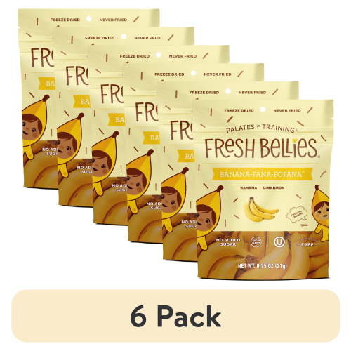 (6 pack) Fresh Bellies Banana-Fana-Fofana Freeze-Dried Toddler Snack, 0.75 oz, Resealable Pouch, 3 Ingredients, Vegan, Gluten-Free