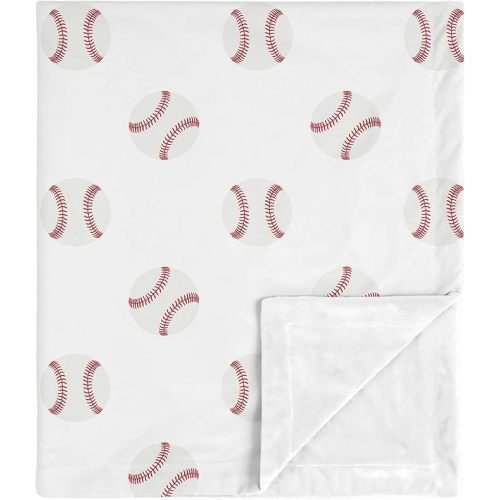 Sweet Jojo Designs Sports Baseball Patch Baby Boy Receiving Security Swaddle Blanket for Newborn or Toddler Nursery Car Seat Stroller Soft Minky - Red and White