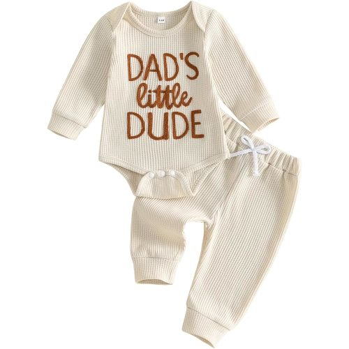 Newborn Baby Boy Fall Outfit Set Romper Pants Infant Waffle Clothes