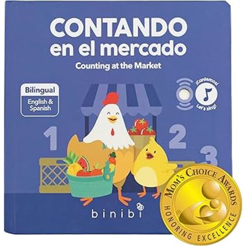 Binibi Spanish Musical Book - Counting at The Market | Bilingual Children's Book for Babies & Toddlers 1-3 | Libro en Espanol para Bebes