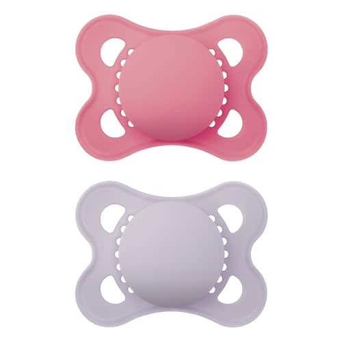 MAM Original Matte Baby Pacifiers, Binky for Girls 0-6 Months, BPA-Free Silicone Nipple, Easy to Clean, Best for Newborn Babies, Developed with Medical Experts, 2 Count Binkies with Sterilizer Case