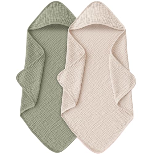 MairMore Muslin Baby Towels with Hood for Newborn 100% Cotton Baby Bath Towels Soft & Absorbent Hooded Baby Towel for Boys and Girls, Large Size - 32 * 32 Inches