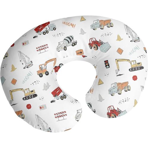 Sweet Jojo Designs Construction Truck Nursing Pillow Cover Breastfeeding Pillowcase for Newborn Infant Bottle or Breast Feeding (Pillow NOT Included) - Grey Yellow Orange Red and Blue Transportation