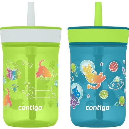 Contigo Kids’ Leighton Straw Tumbler with Spill-Proof Lid, 14 Oz., 2-Pack