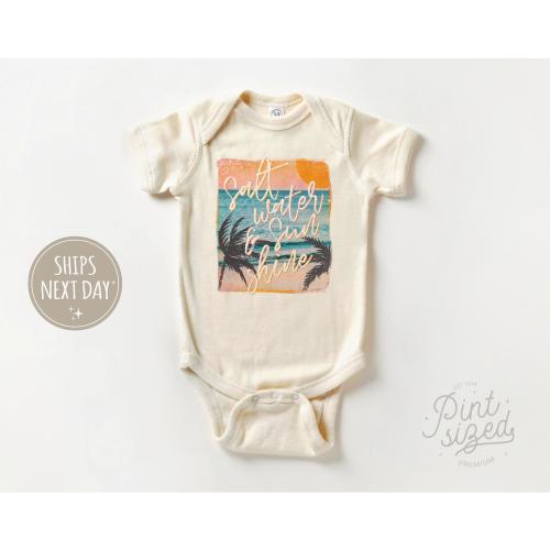 Salt Water and Sun-kissed Baby Onesie® - Retro Summer Bodysuit - Cute Beach Natural Onesie®