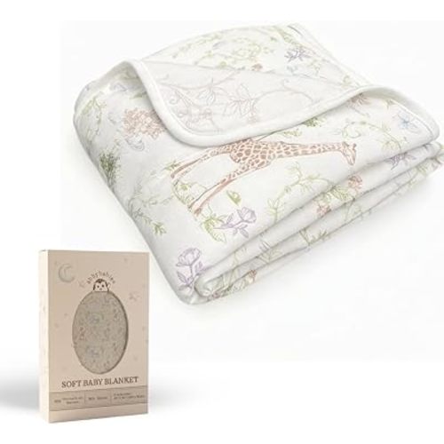 Reversible Soft Baby Blanket, Grow-with-Baby for Boys and Girls, Bamboo Viscose & Cotton, 39"x30", Receiving Blankets, CPC Certified, Gift-Ready (Jungle)