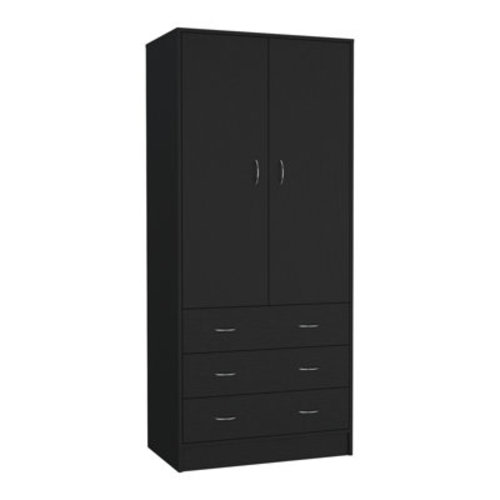 Latitude Run® Aret Armoire, with 2 doors, 3 drawers and 1 hanging rod, Black & Reviews | Wayfair