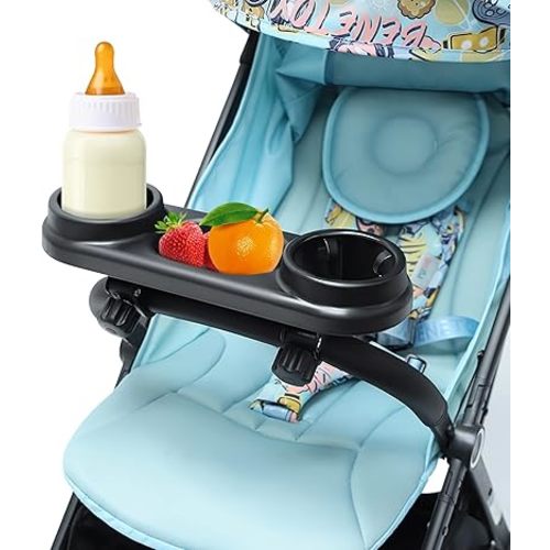 Universal Stroller Snack Tray:Stroller Cup Holder Organizer Tray for Snacks,with Removable Non-Slip Grip Clip for Stroller Bar Multifunction Stroller Organizer