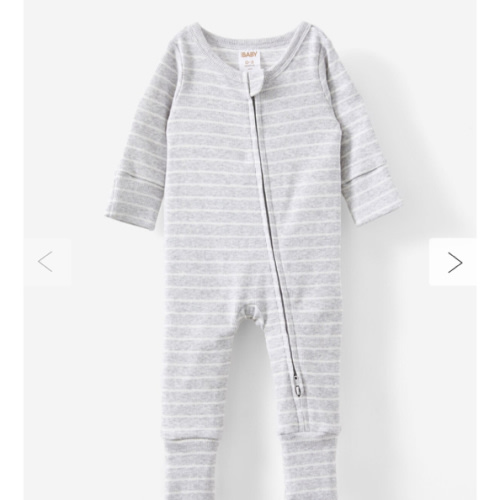 The Billie Long Sleeve Rib Romper--**Gray Stripe
