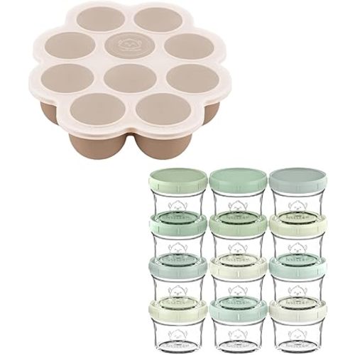 KeaBabies Silicone Baby Food Freezer Tray with Clip-on Lid and 12-Pack Baby Food Glass Containers - Baby Food Silicone Freezer Molds - 4 oz Leak-Proof, Microwavable, Baby Food Storage Container