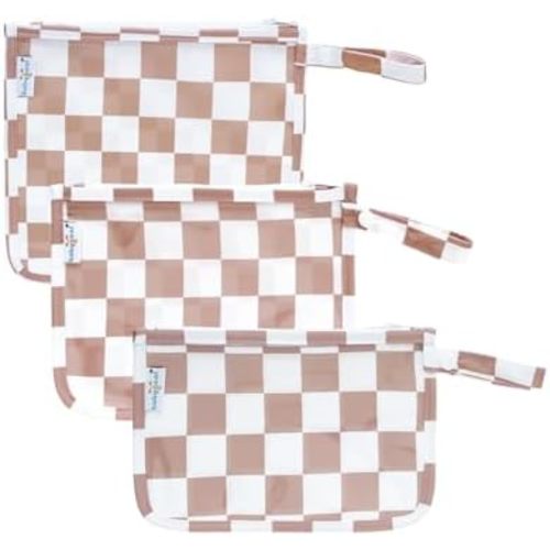 babygoal Clear Travel Organizer Bags 3 Pack, TSA Approved Mess-Proof Pouches with Snap Handle, Water-Resistant Toiletry Essentials for Baby & Mom (Light Pink Plaid)
