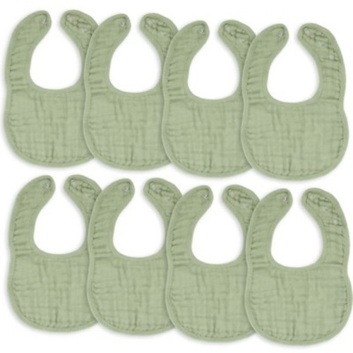 Comfy Cubs Muslin Cotton Baby Bibs, 8 Pack, Adjustable Size with Easy Snaps, Soft and Super Absorbent - Sage