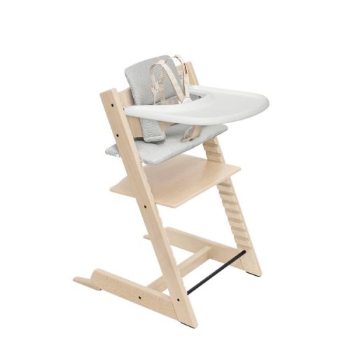 Stokke Tripp Trapp High Chair 2 with Adjustable Baby Set, Cushion, and Removable Tray - Natural with Nordic Gray