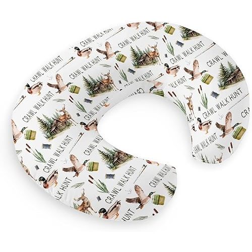 HawSkgFub Crawl Walk Hunt Mallard Duck Deer Nursing Pillow Cover for Baby Boys Shower Gift, Wild Animal Hunting Breastfeeding Pillow Slipcover, Nursing Pillowcase for Newborn Infant, Cover Only