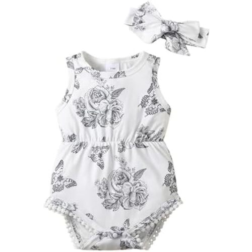 Mioglrie Baby Girl Clothes Newborn Girl Clothes Summer Infant Baby Girl Outfits Romper Headband Clothing Sets