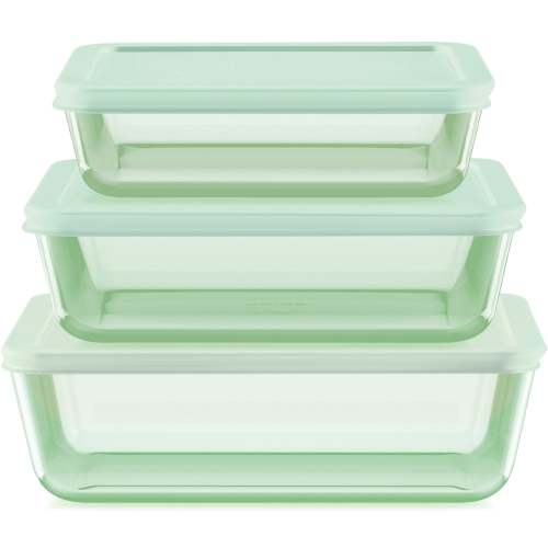 Pyrex® Simply Store® Tinted 6-piece Rectangle Storage Set with Plastic Lids, Green