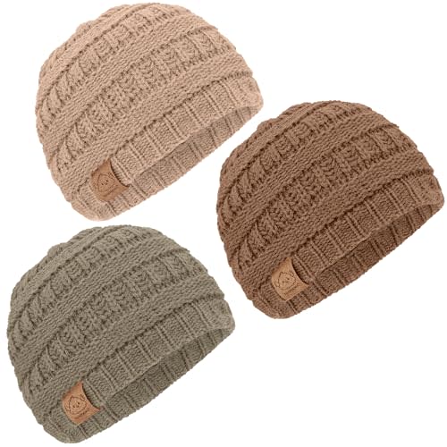 KeaBabies 3-Pack Baby Beanies for Boys, Girls - Soft, Cute Baby Winter Hats 6-36 Months, Stretchy Knit, Warm Toddler Winter Hat, Newborn, Infant, Toddler Beanie for Babies Girl, Boy (Dune, M)