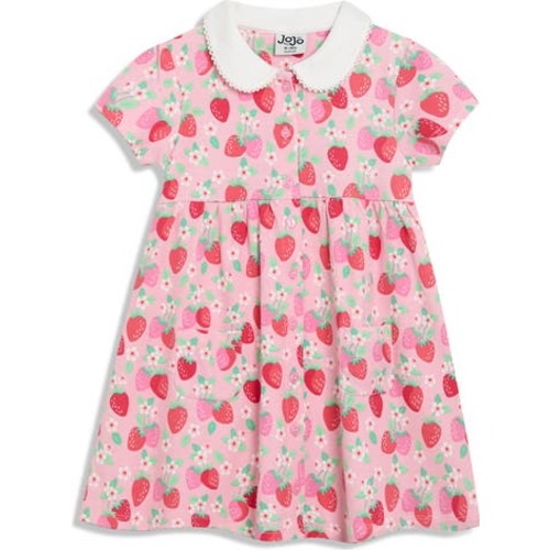 Strawberry Floral Peter Pan Collar Cotton Dress, 6-12M