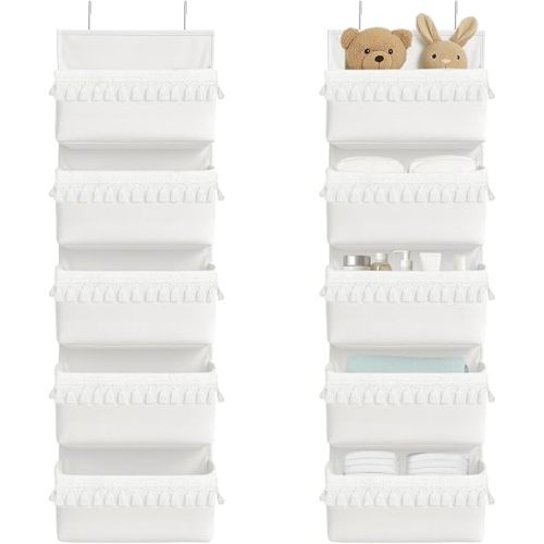 Over The Door Organizer Hanging, 5 Pockets Boho Nursery Decor Over Door Storage Hanging Storage Organizer Behind The Door Storage With Tassels Decoration For Bedroom Bathroom Apartments Dorm Toys