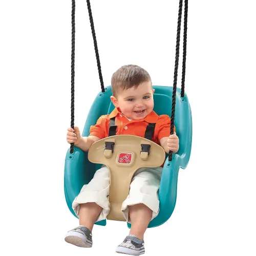 Step2 Infant To Toddler Swing Seat, Bucket Style Swing Seat, Secure Harness, Weather-Resistant Rope, Ages 9 - 36 Months, Easy Assembly, Attaches to Most Swing Sets, Turquoise Blue