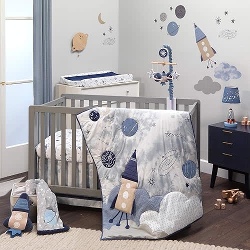 Lambs & Ivy Sky Rocket 5-Piece Blue Galaxy Space Crib Bedding Set
