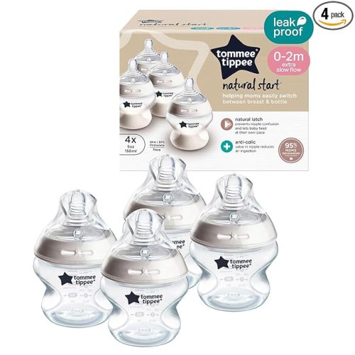 Tommee Tippee Natural Start Anti-Colic 5 oz BPA Free Baby Bottles, 0+ Months, Slow Flow Breast-Like Nipple, Self Sterilizing, Designed for Seamless Transition Between Bottle and Breast, Pack of 4