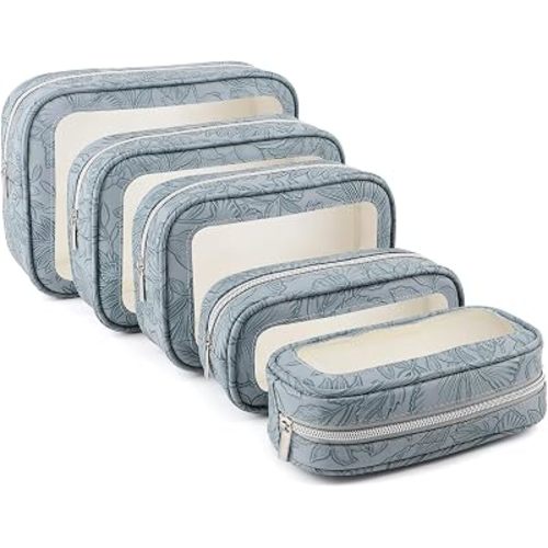 YOPCDJ 5PCS Diaper Bag Organizer Pouches Set, TSA Approved Travel Toiletry Bag For Women, Waterproof Clear Makeup Bag Set, Floral Small Makeup Bag Suitable For Women