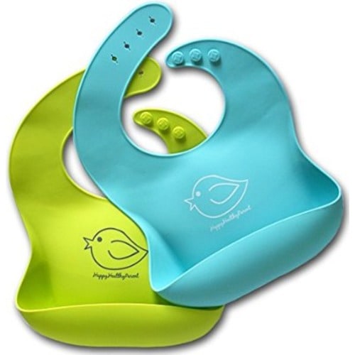 Silicone Baby Bibs Easily Wipe Clean - Comfortable Soft Waterproof Bib Keeps Stains Off, Set of 2 Colors (Lime Green/Turquoise)