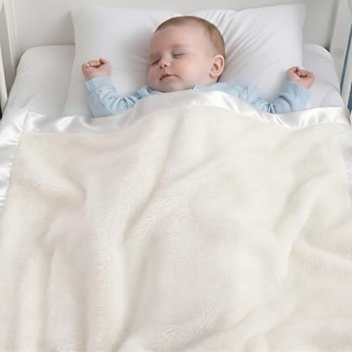 Pro Goleem Fleece Baby Blanket with 2 Inch Satin Trim Soft Anti-Static Plush Blanket for Boys and Girls Christmas Baby Gifts for Babies 30''x40'',White