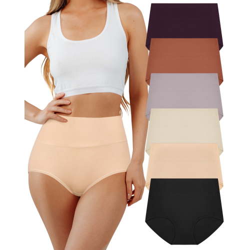 Loritta Underwear for Women Cotton High Waisted Briefs Full Coverage Panties for Ladies 6 Pack, Size S-2XL
