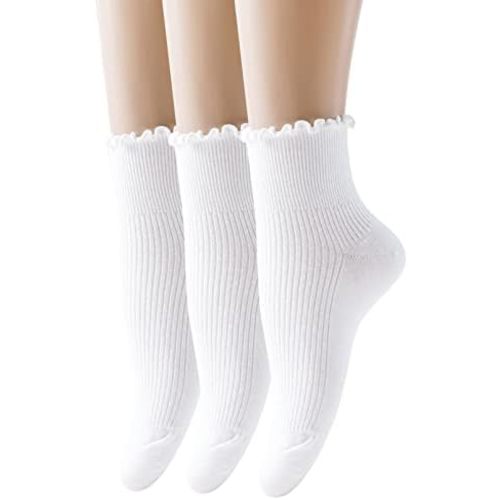 SEMOHOLLI Women Socks, Women Ankle Socks, Lovely double needle solid color Lace edge relent lady socks