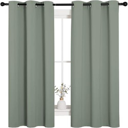 NICETOWN Sage Green Nursery Essential Thermal Insulated Solid Grommet Top Blackout Short Curtains/Drapes for Son's Room (1 Pair, 42 x 63 inches)