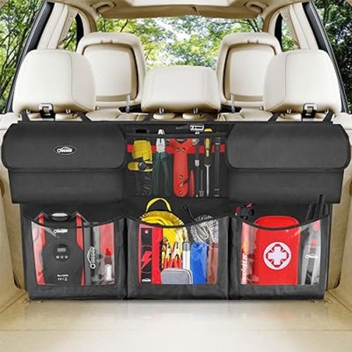 Oasser Back Seat Trunk Organizer Hanging Car Organizer Foldable Cargo Storage with 6 Large Pockets 3 Adjustable Straps 40x19inch