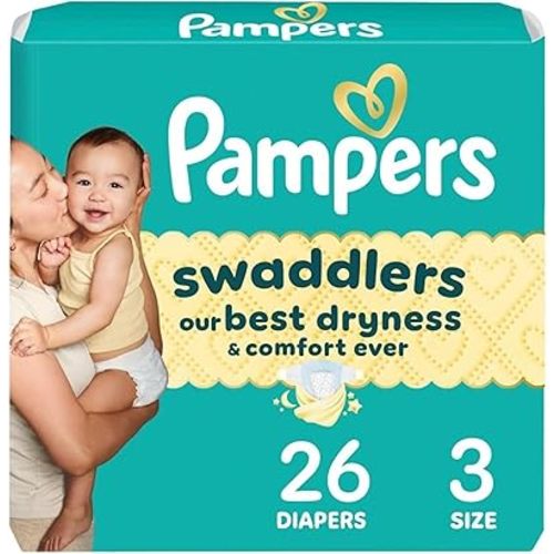Pampers Swaddlers Diapers, Size 3 (13-26 lbs), 26 Count, Absorbent, Keeps Baby Dry and Comfortable, Skin Safe Disposable Baby Diaper (Packaging May Vary)