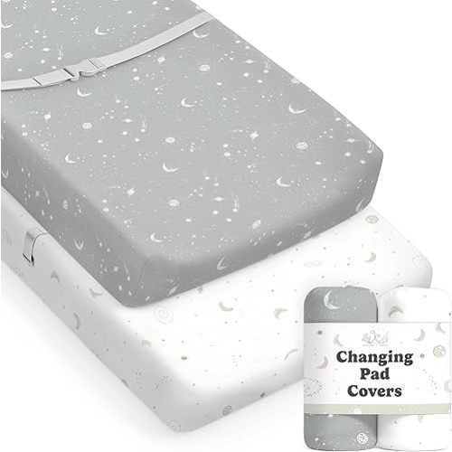 Baby Changing Pad Cover 2-Pack for Boys, Girls (Galaxy, Moon and Stars) - Premium Fitted Sheets Baby Diaper Changing Table Cover - Buttery Soft Cotton Blend
