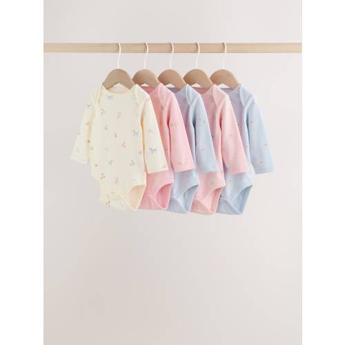 Multi Pastel Character 5 Pack Long Sleeve Baby Bodysuits