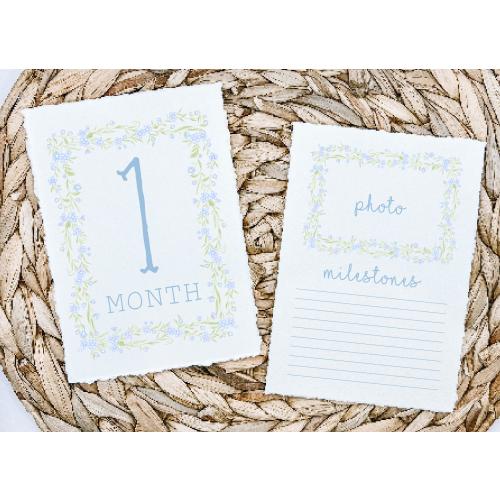 Blue Monthly Milestone Cards, Southern Baby Boy Watercolor Monthly Milestone Cards, Preppy Milestone Cards, Printed Deckled Milestone cards