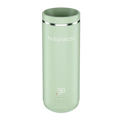 Baby Brezza SuperFast Portable Bottle Warmer 3x Faster than Others, Travel Milk Formula Warmer with 4 Temperature Settings, 9oz Capacity, USB Rechargeable, Safe & Even Heating, No Adapters, Sage Green