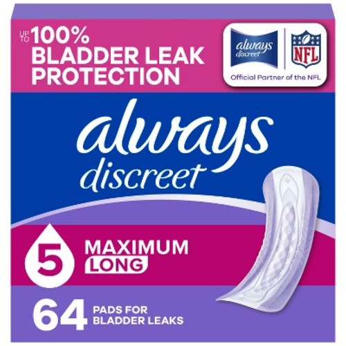 Always Discreet Drop Stock Up Box Incontinence Pads - Heavy - Long - 64ct