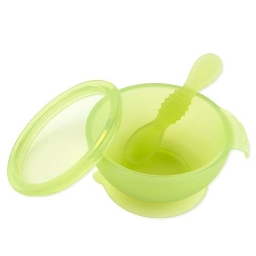Silicone Suction Bowl + Spoon Set, Green Jelly | Bumkins